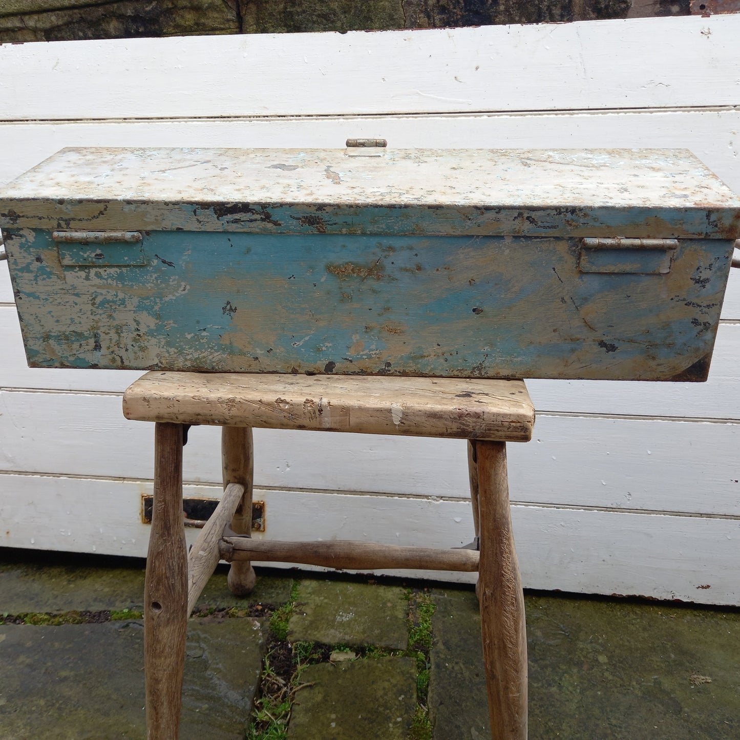 Vintage Metal Box: Antique Metal Box/Metal Storage Trunk/Metal Chest/Long Metal Box/Storage Chest/Industrial Decor/Rusty Metal Box/Long Box
