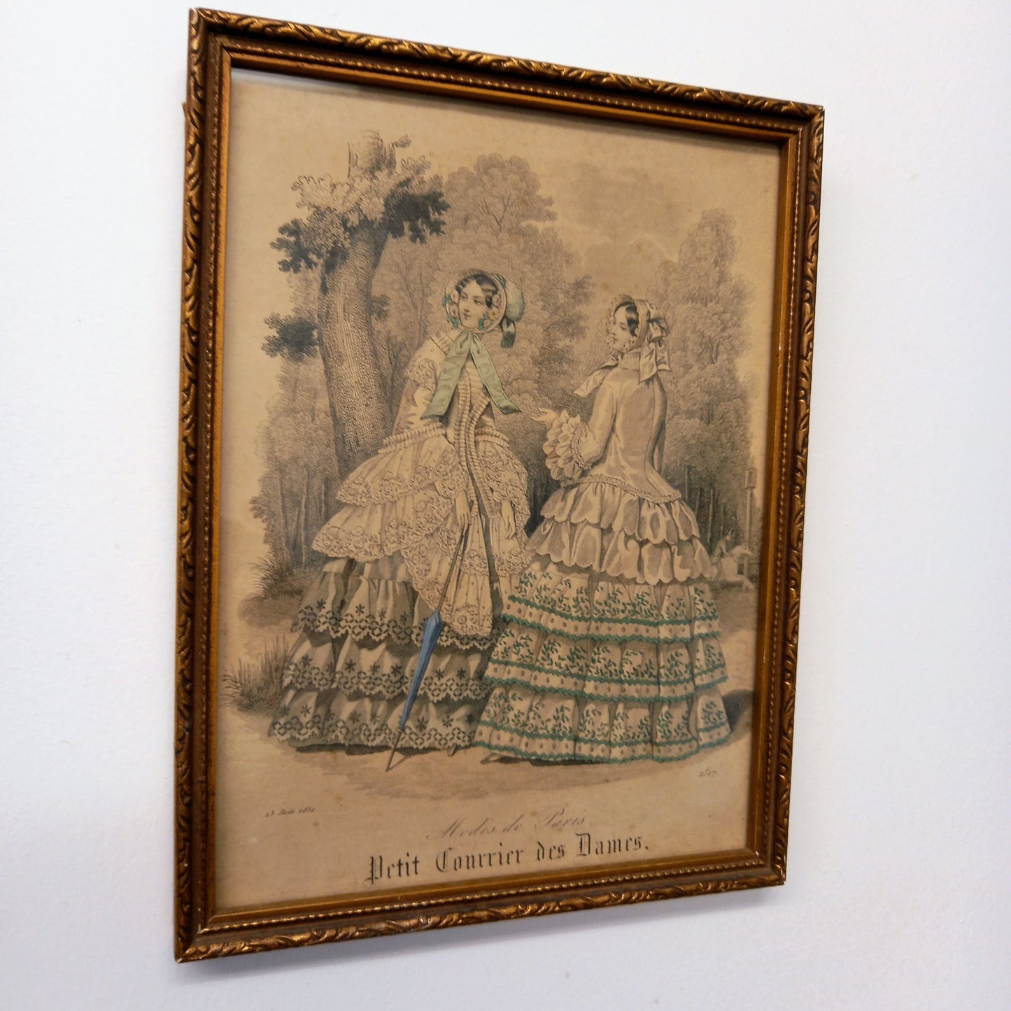 Two Modes de Paris Petit Courrier des Dames in Lovely Antique Frame: Fashion Print/Fashion Wall Art/Victorian Art/Lithograph/Fashion Plates